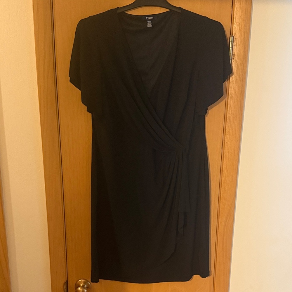 Chaps Women’s Draped Faux Wrap Dress Career Office Little Black Dress Size 16W